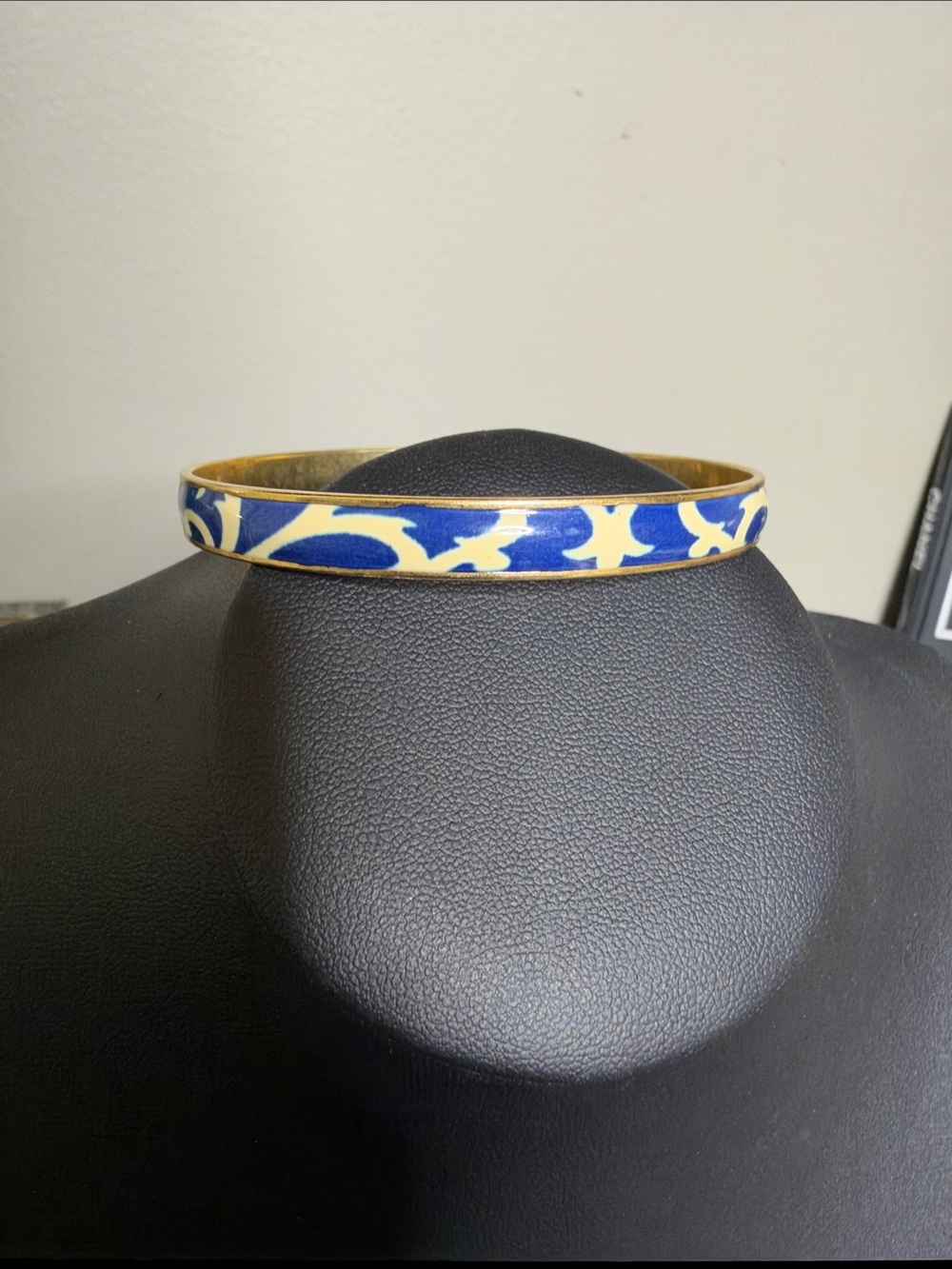 J. Crew Gold-Tone Blue Cream Enamel Bangle Bracelet